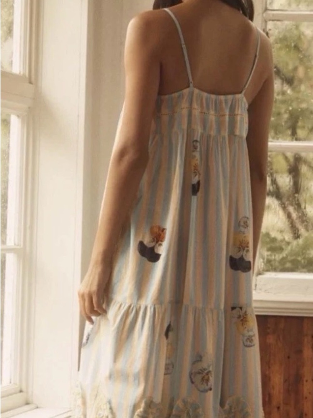 NWT LYREBIRD pansy Pastel Maxi Dress with Floral Motifs/loungewear large anthro